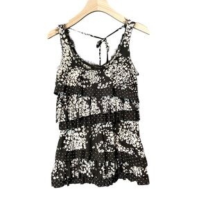 White House Black Market Polka Dot and Flowers Black & White Tiered Camisole XS